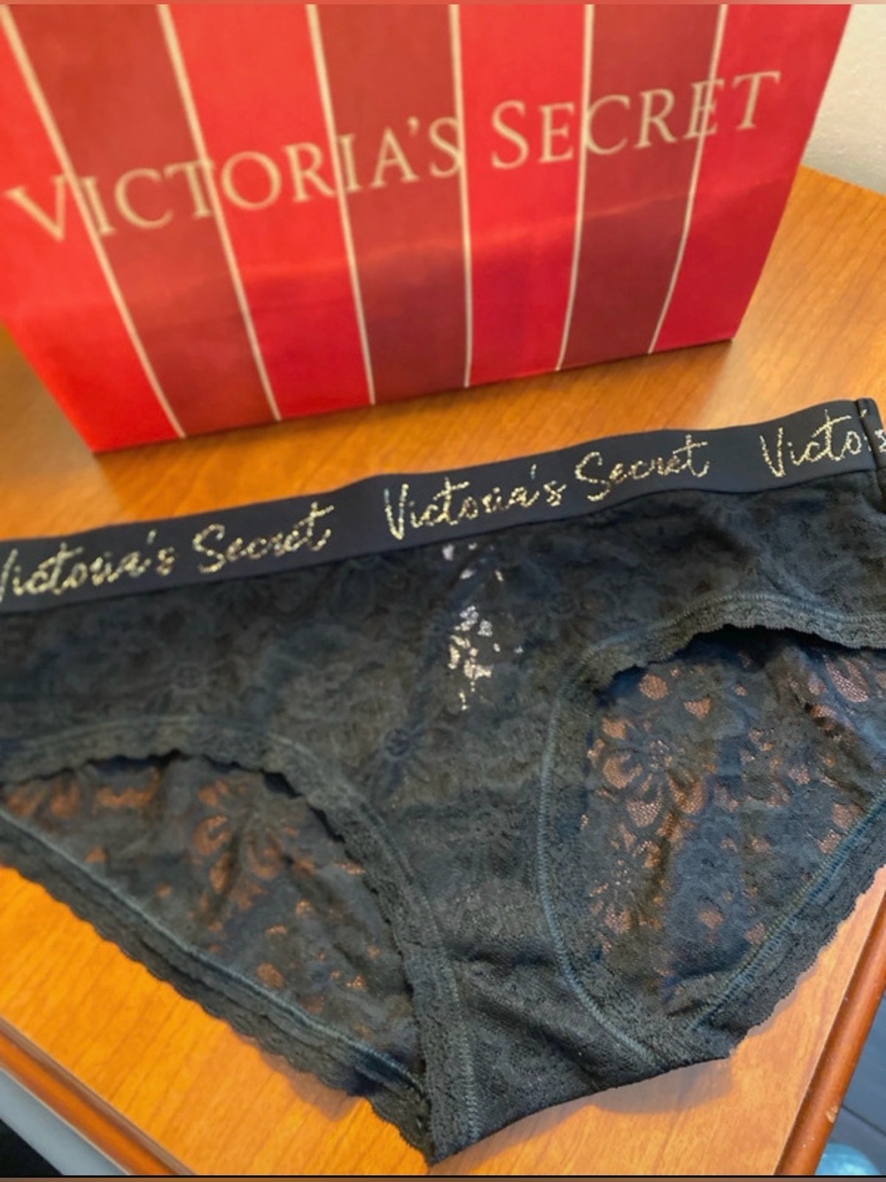 Victoria's Secret Navy Lace Hipster Panty with Script Waistband
